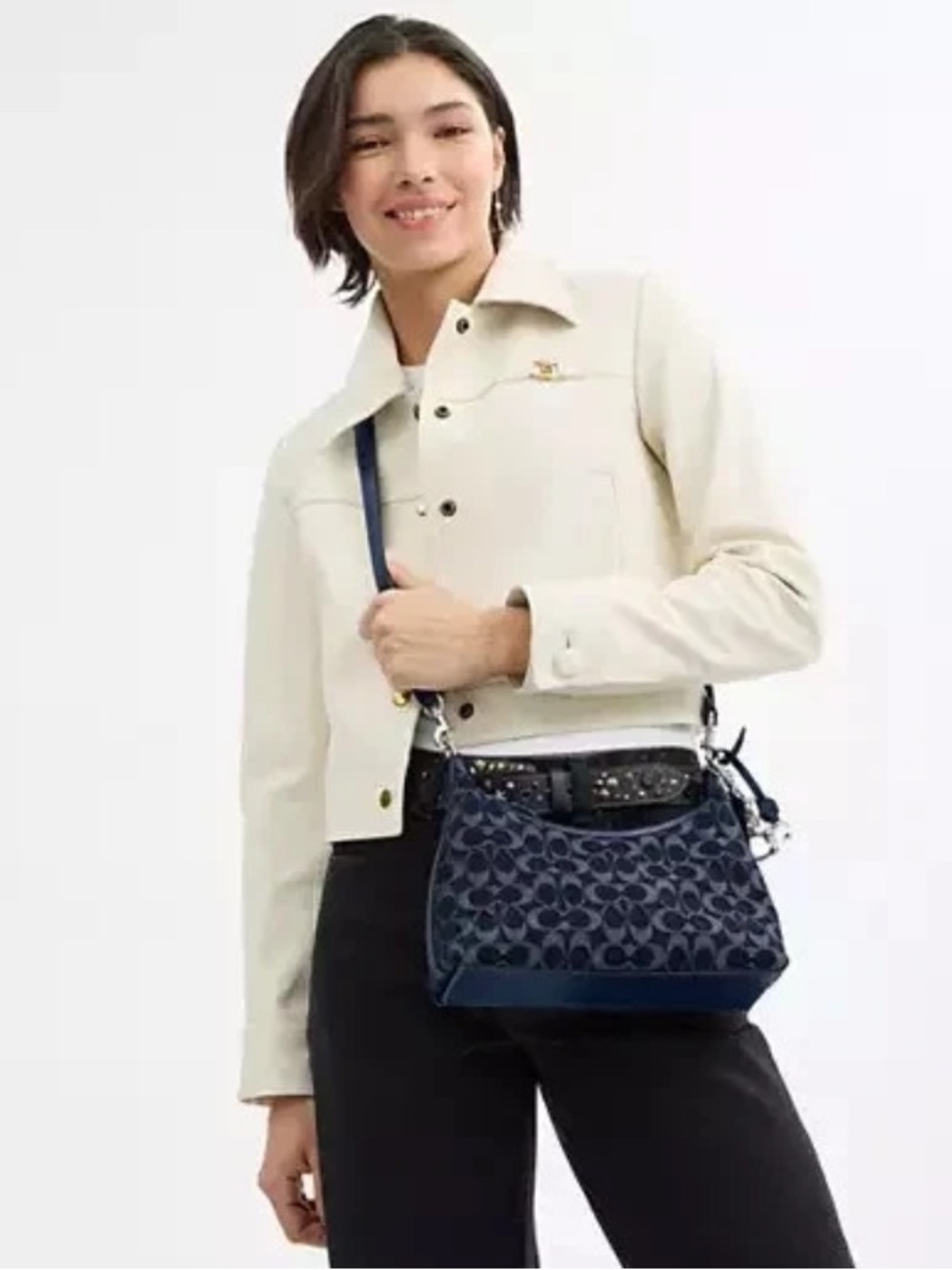 Coach Navy Signature Jacquard Chain Shoulder Bag - Picture 6 of 9